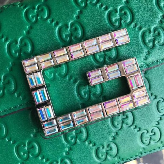 Gucci Signature Leather Shoulder Bag with Square G 544242 Green 2018 Collection