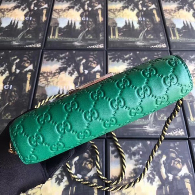 Gucci Signature Leather Shoulder Bag with Square G 544242 Green 2018 Collection