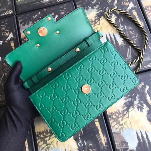 Gucci Signature Leather Shoulder Bag with Square G 544242 Green 2018 Collection