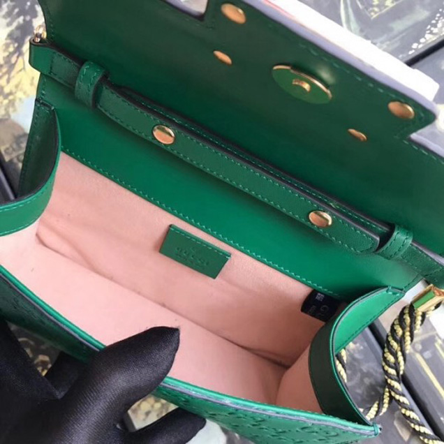Gucci Signature Leather Shoulder Bag with Square G 544242 Green 2018 Collection