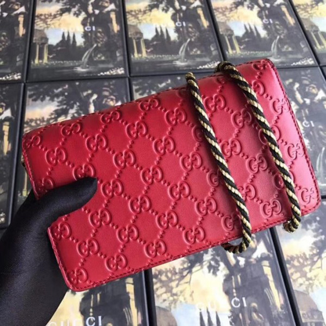 Gucci Signature Leather Shoulder Bag with Square G 544242 Red 2018 Collection