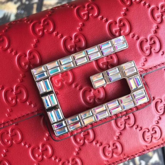 Gucci Signature Leather Shoulder Bag with Square G 544242 Red 2018 Collection