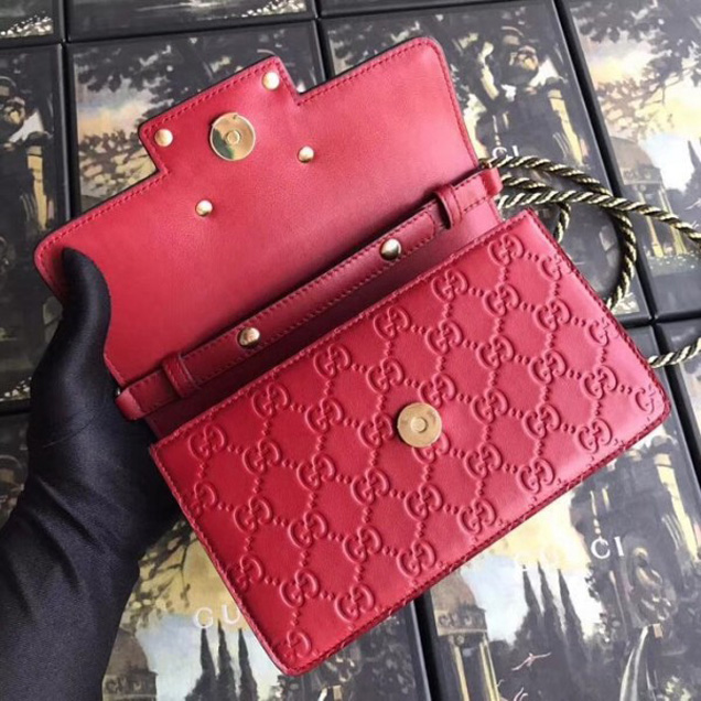 Gucci Signature Leather Shoulder Bag with Square G 544242 Red 2018 Collection