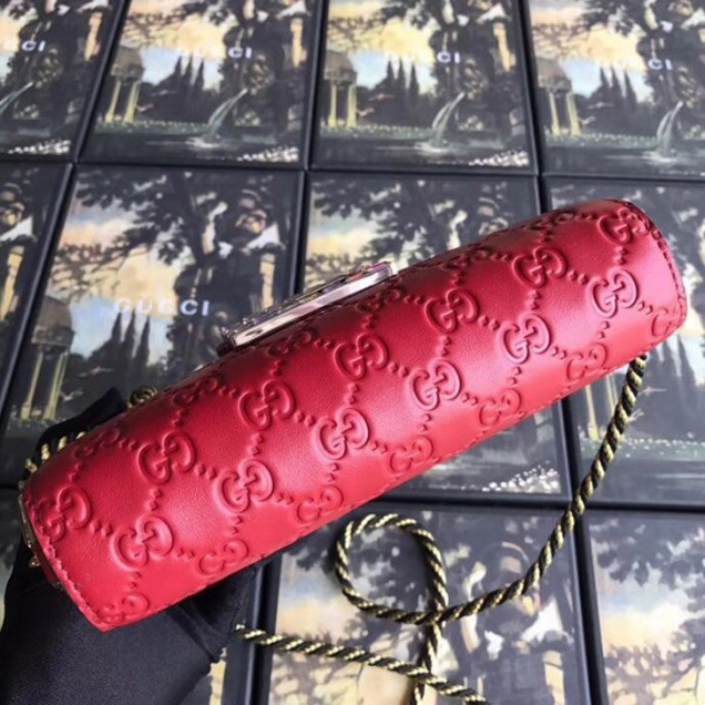 Gucci Signature Leather Shoulder Bag with Square G 544242 Red 2018 Collection
