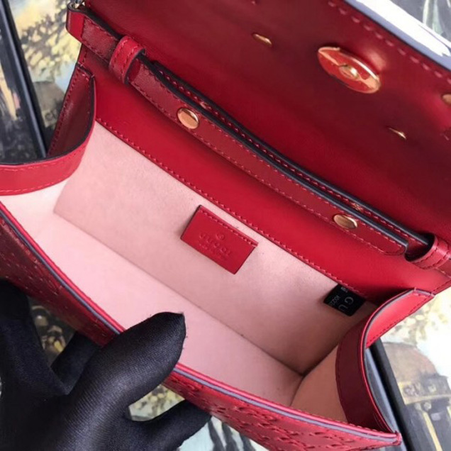 Gucci Signature Leather Shoulder Bag with Square G 544242 Red 2018 Collection