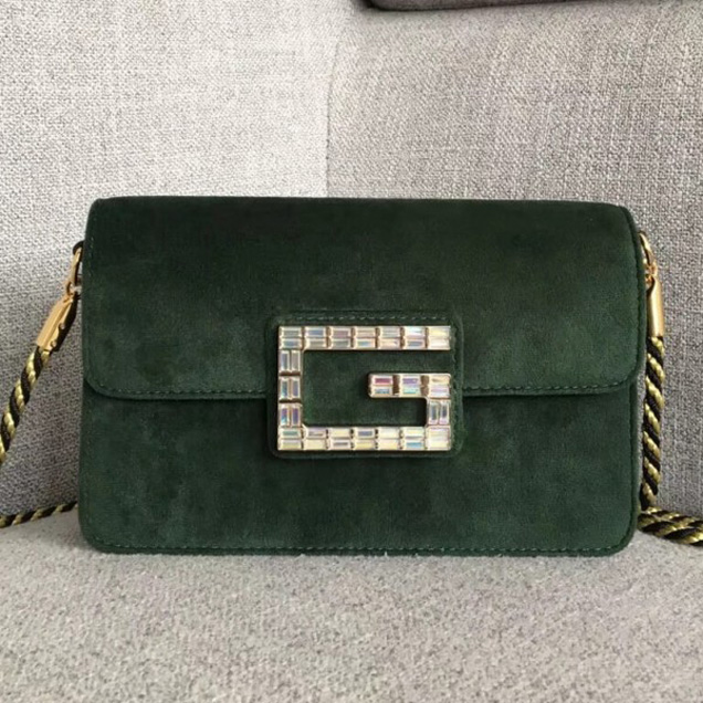 Gucci Velvet Shoulder Bag with Square G 544242 Dark Green 2018 Collection