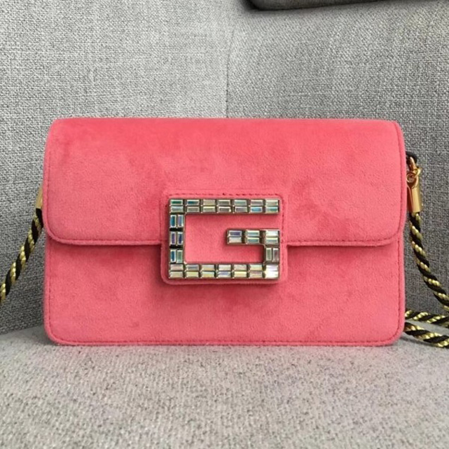 Gucci Velvet Shoulder Bag with Square G 544242 Pink 2018 Collection