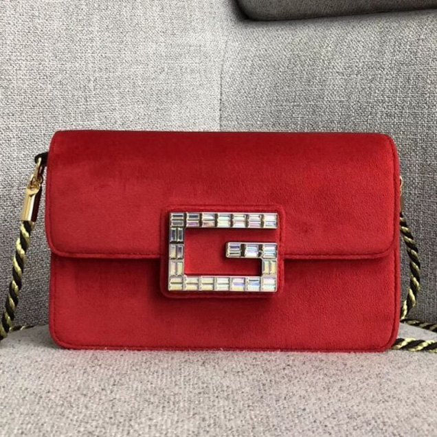 Gucci Velvet Shoulder Bag with Square G 544242 Red 2018 Collection