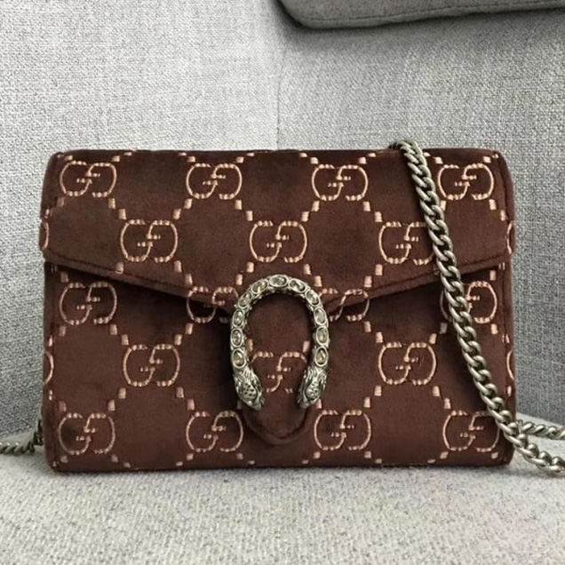 Gucci Dionysus GG Velvet Mini Chain Wallet 401231 Brown 2018 Collection