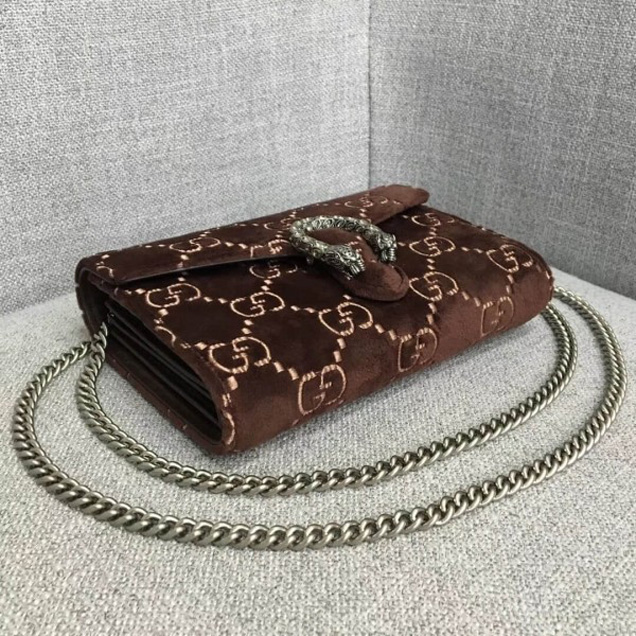 Gucci Dionysus GG Velvet Mini Chain Wallet 401231 Brown 2018 Collection