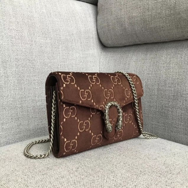 Gucci Dionysus GG Velvet Mini Chain Wallet 401231 Brown 2018 Collection