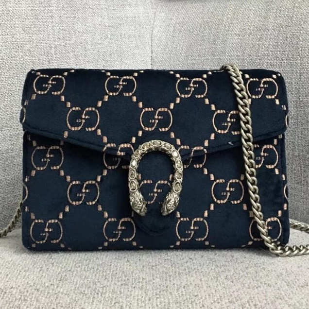 Gucci Dionysus GG Velvet Mini Chain Wallet 401231 Dark Blue 2018 Collection