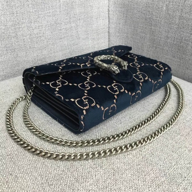 Gucci Dionysus GG Velvet Mini Chain Wallet 401231 Dark Blue  2018 Collection