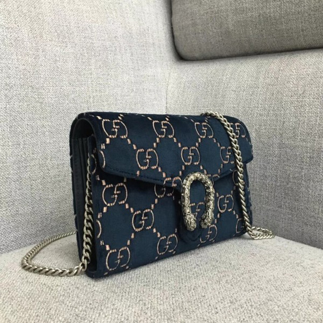 Gucci Dionysus GG Velvet Mini Chain Wallet 401231 Dark Blue  2018 Collection