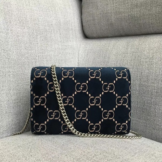 Gucci Dionysus GG Velvet Mini Chain Wallet 401231 Dark Blue  2018 Collection