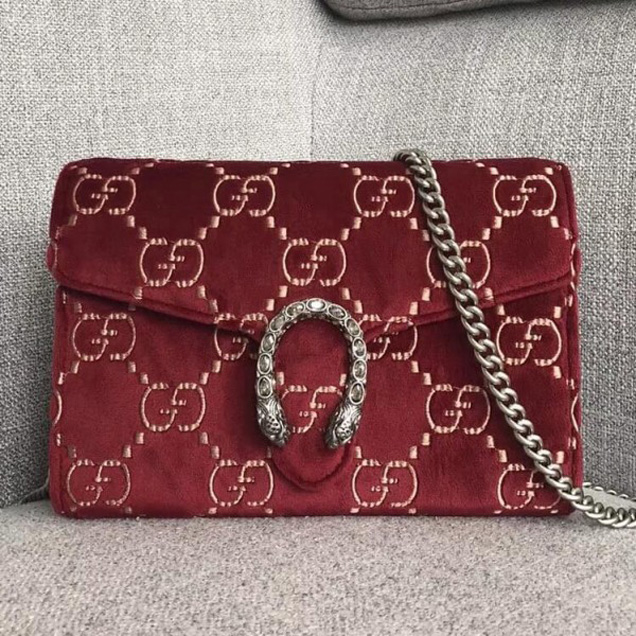Gucci Dionysus GG Velvet Mini Chain Wallet 401231 Red 2018 Collection