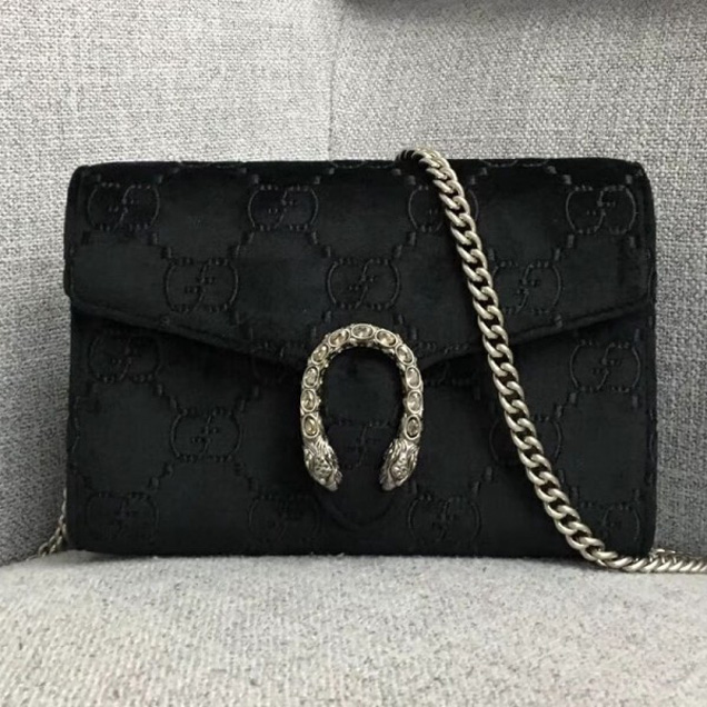 Gucci Dionysus GG Velvet Mini Chain Wallet 401231 Black 2018 Collection