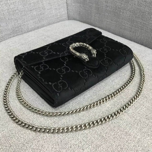 Gucci Dionysus GG Velvet Mini Chain Wallet 401231 Black 2018 Collection