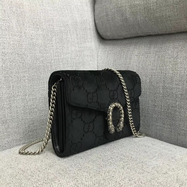 Gucci Dionysus GG Velvet Mini Chain Wallet 401231 Black 2018 Collection