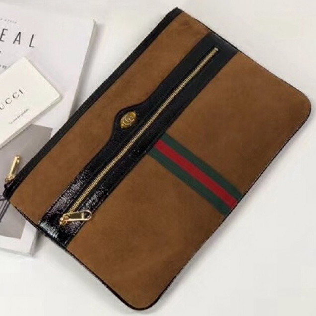 Gucci Ophidia Suede and Patent Leather Pouch 157551 Brown 2018 Collection