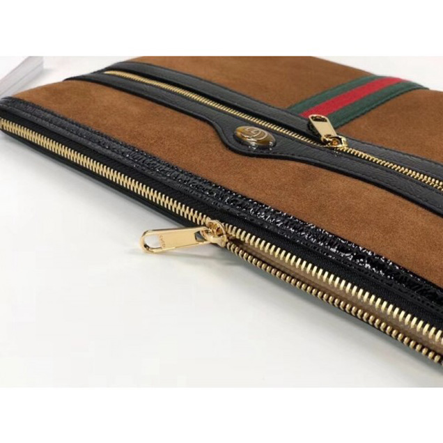 Gucci Ophidia Suede and Patent Leather Pouch 157551 Brown 2018  Collection