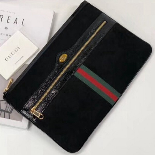 Gucci Ophidia Suede and Patent Leather Pouch 157551 Black 2018 Collection