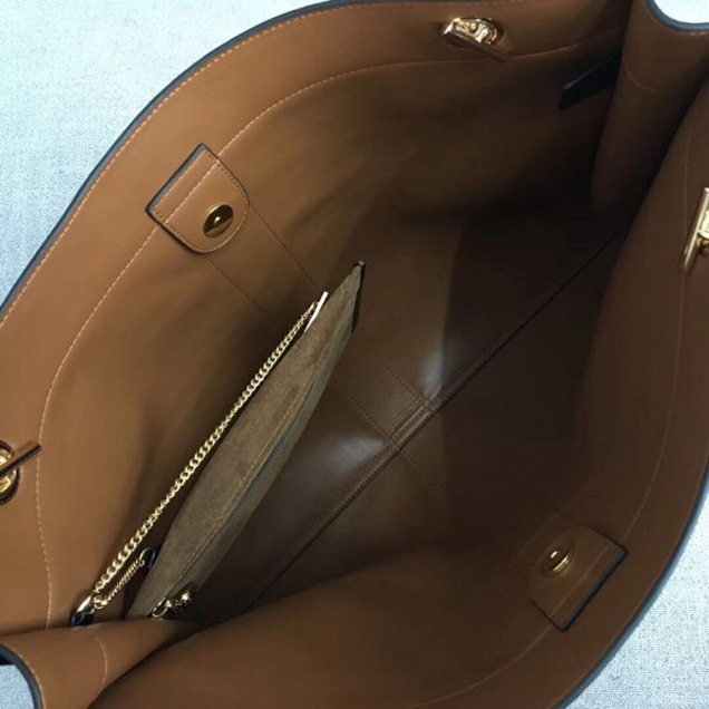 Gucci Large Tote with Tiger Head in Suede and Patent Leather 537219 Brown 2018 Collection