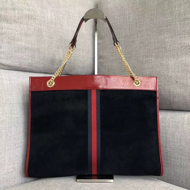 Gucci Large Tote with Tiger Head in Suede and Patent Leather 537219 Black 2018 Collection