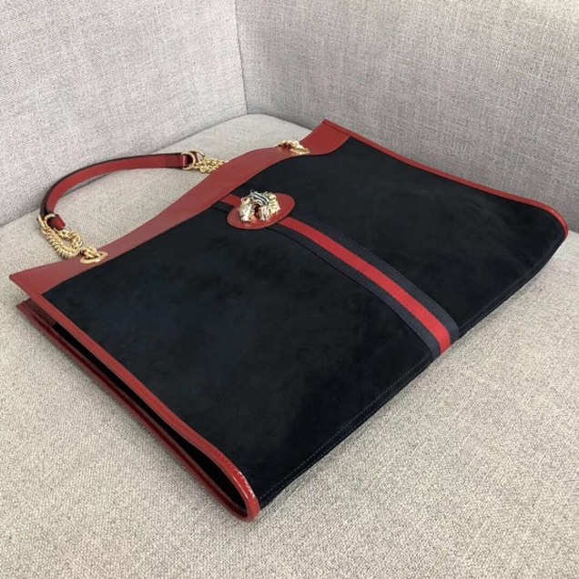 Gucci Large Tote with Tiger Head in Suede and Patent Leather 537219 Black 2018 Collection