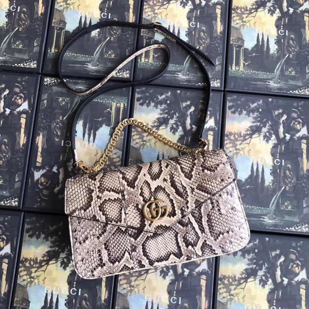 Gucci Medium double Snake skin shoulder bag 524822 grey