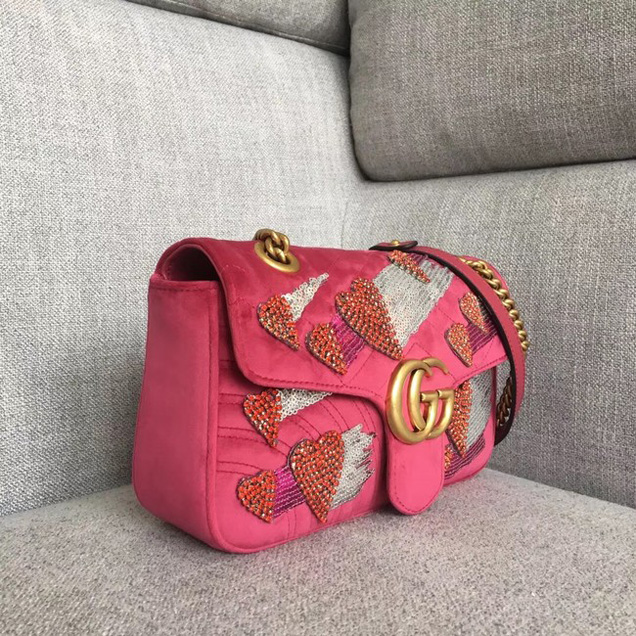 Gucci GG Marmont velvet small shoulder bag 443497B pink