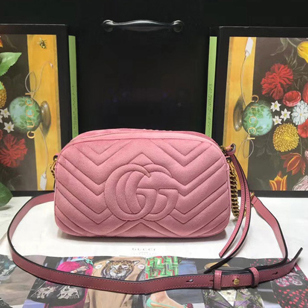 Gucci GG Marmont Velvet leather Shoulder Bag 447632 pink