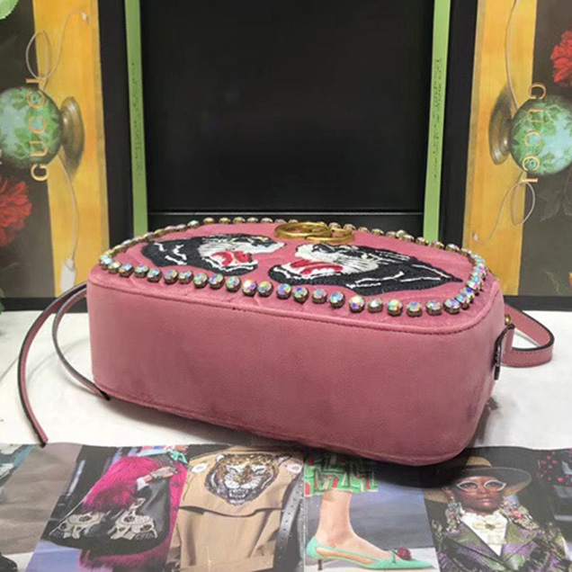 Gucci GG Marmont Velvet leather Shoulder Bag 447632 pink