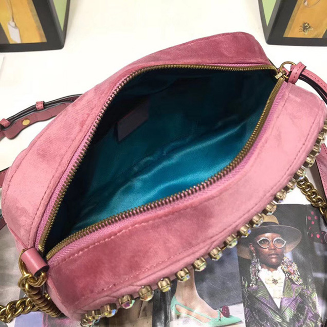 Gucci GG Marmont Velvet leather Shoulder Bag 447632 pink