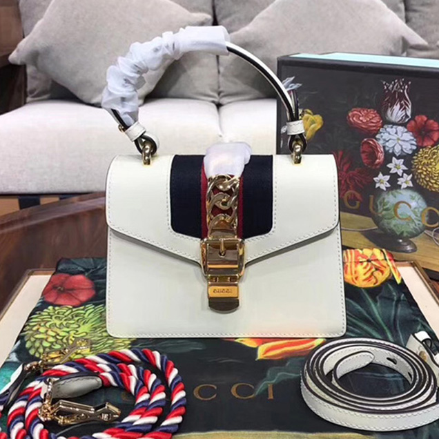Gucci Sylvie Leather Mini Bag 470270 White