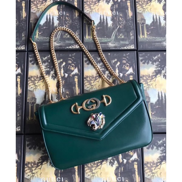 Gucci Medium Shoulder Bag with Tiger Head 537241 Green Leather 2018