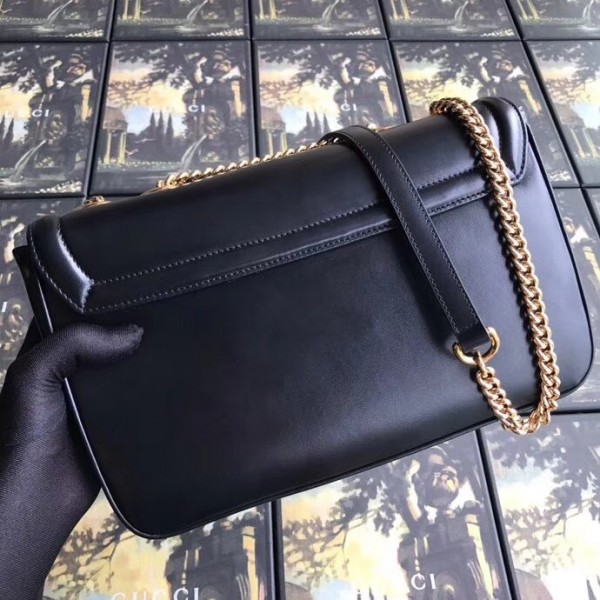 Gucci Medium Shoulder Bag with Tiger Head 537241 Black Leather 2018