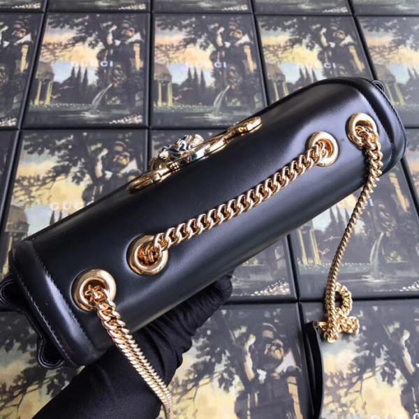 Gucci Medium Shoulder Bag with Tiger Head 537241 Black Leather 2018