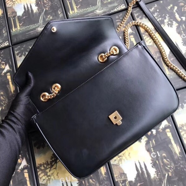 Gucci Medium Shoulder Bag with Tiger Head 537241 Black Leather 2018