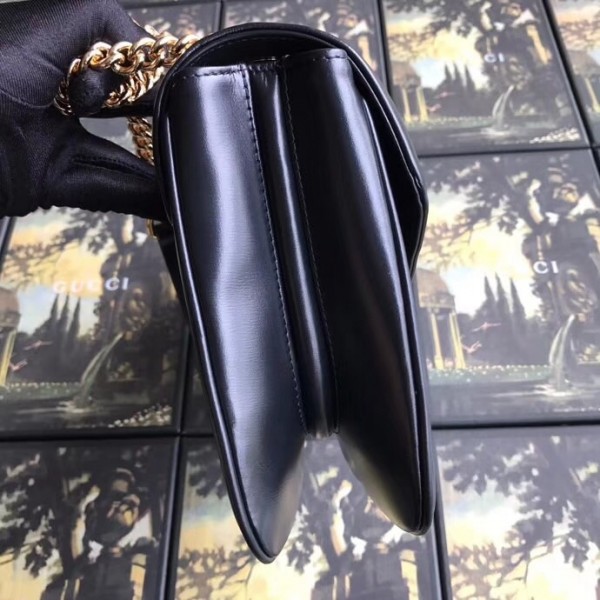 Gucci Medium Shoulder Bag with Tiger Head 537241 Black Leather 2018