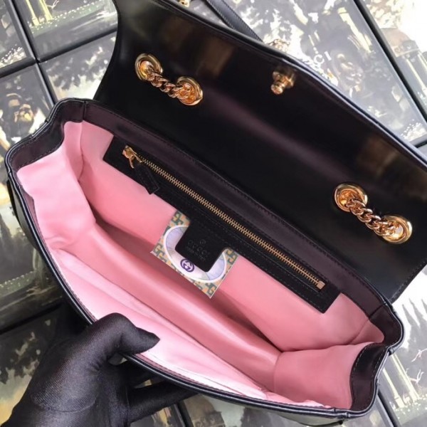 Gucci Medium Shoulder Bag with Tiger Head 537241 Black Leather 2018
