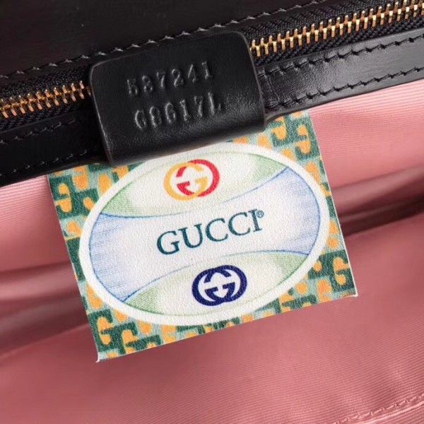Gucci Medium Shoulder Bag with Tiger Head 537241 Black Leather 2018