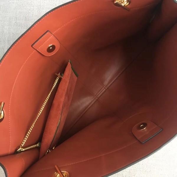 Gucci Large Tote with Tiger Head in Suede and Patent Leather 537219 Orange/Green 2018 Collection