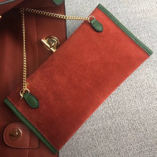 Gucci Large Tote with Tiger Head in Suede and Patent Leather 537219 Orange/Green 2018 Collection