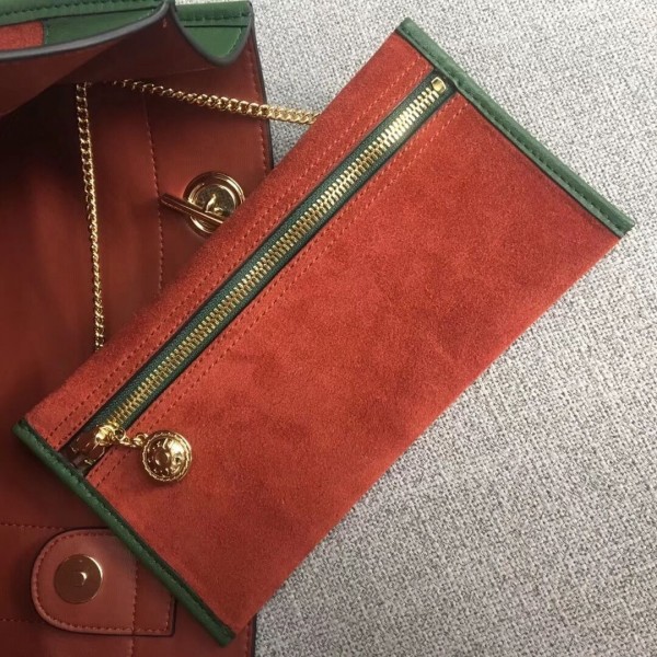 Gucci Large Tote with Tiger Head in Suede and Patent Leather 537219 Orange/Green 2018 Collection
