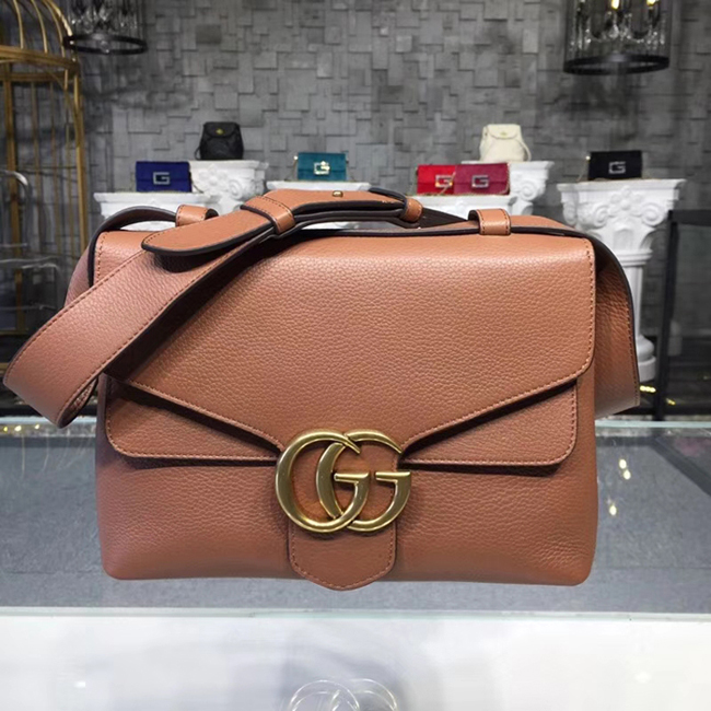 Gucci GG Marmont Leather Shoulder Bags 401173 Brown