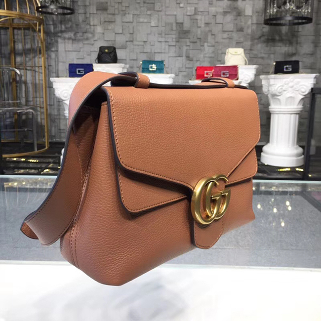 Gucci GG Marmont Leather Shoulder Bags 401173 Brown