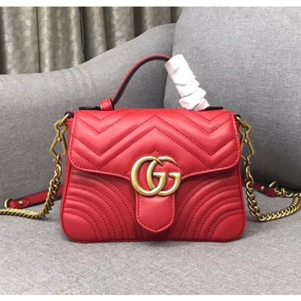 Gucci GG Marmont Mini Top Handle Bag 547260 Red 2018