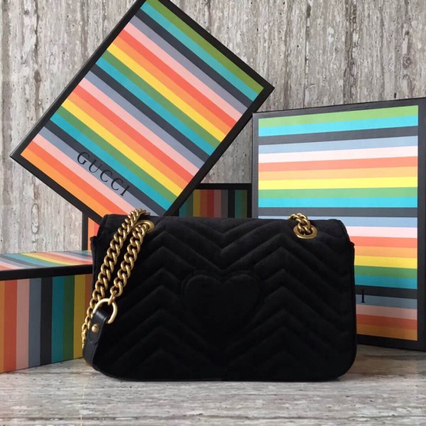 Gucci GG Marmont Velvet Small Shoulder Bag With Crystals 443497 Black 2018 Collection