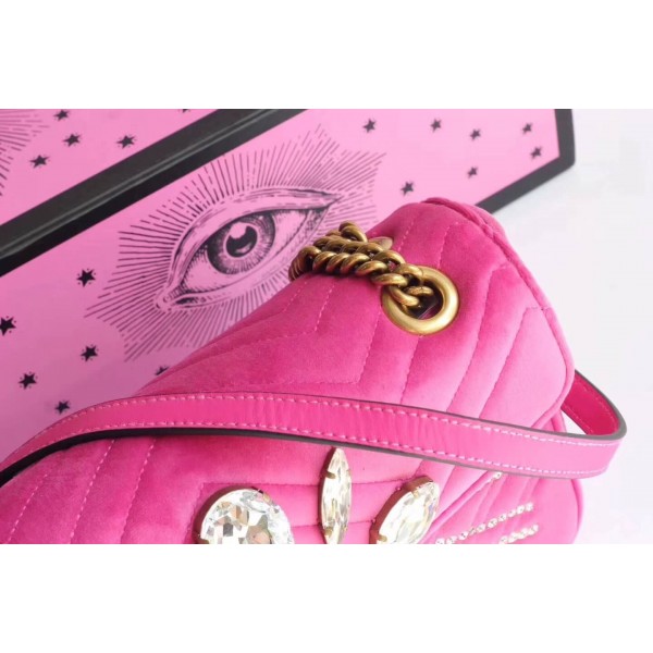 Gucci GG Marmont Velvet Small Shoulder Bag With Crystals 443497 Pink 2018 Collection